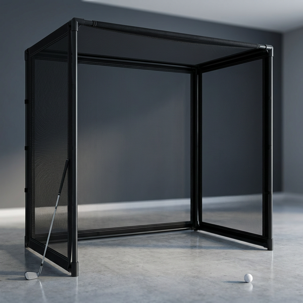 DIY Golf Simulator Impact Screen Frame Enclosure Kit Set, Use with Simulators, Durable Fabric with Velcro, Reinforced Black Border, 9.8'X9.8'X4.9' — Studio Shot